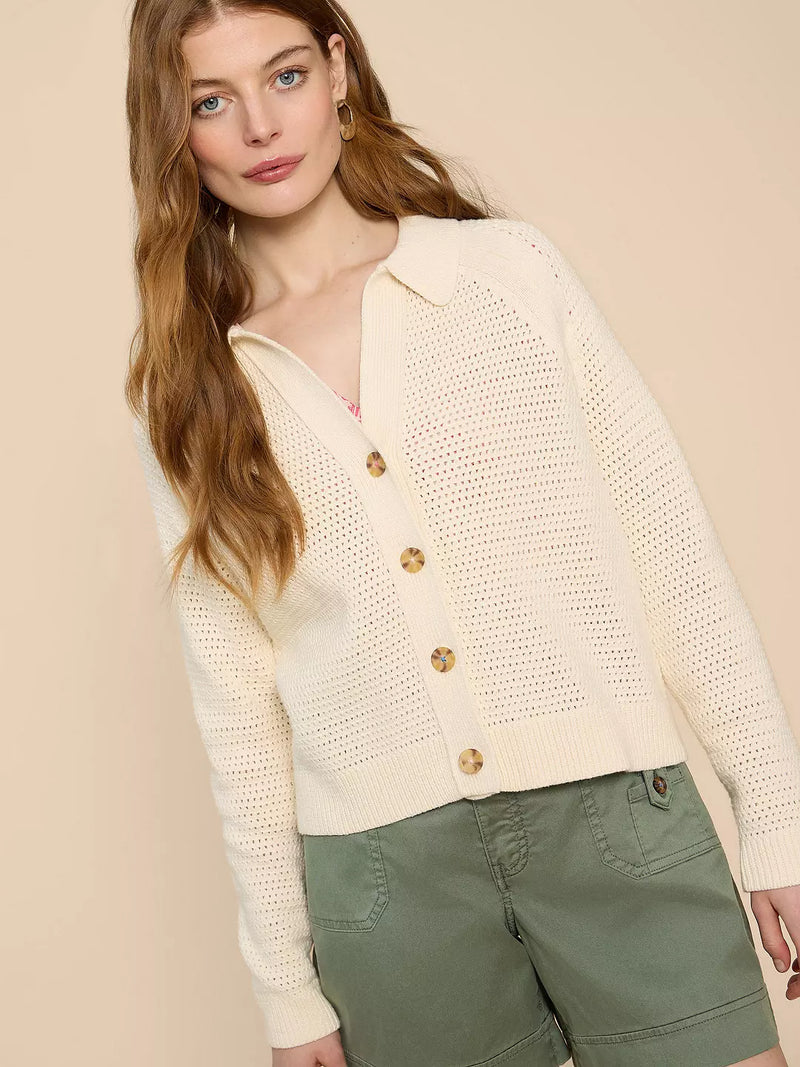 441050 NATURAL WHITE Cardigan col en crochet Chaterly White Stuff