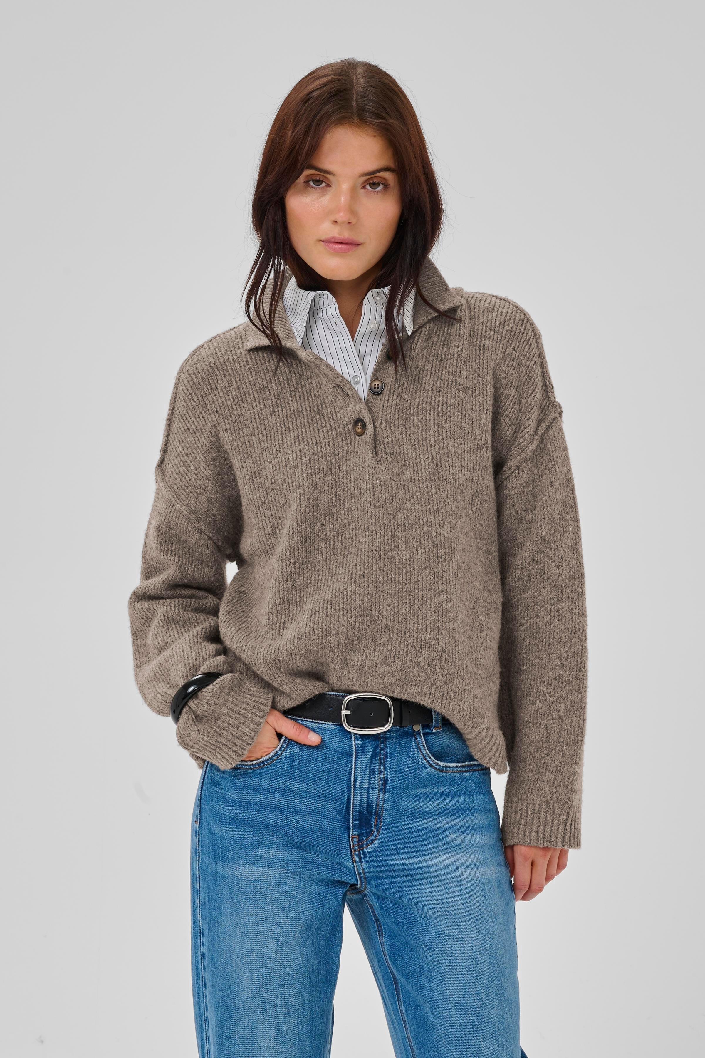 My Essential Wardrobe 10705312 Paloma Polo Pullover Knit