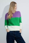 302693 Celery Green Cecil Structured Block Stripe Sweater