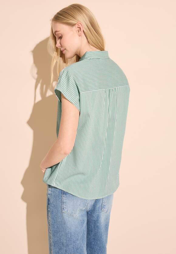344748 Soft Moss Green Street One Striped Shirt Collar Blouse With Tape