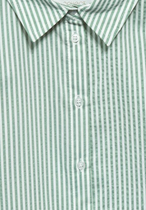 344748 Soft Moss Green Street One Striped Shirt Collar Blouse With Tape