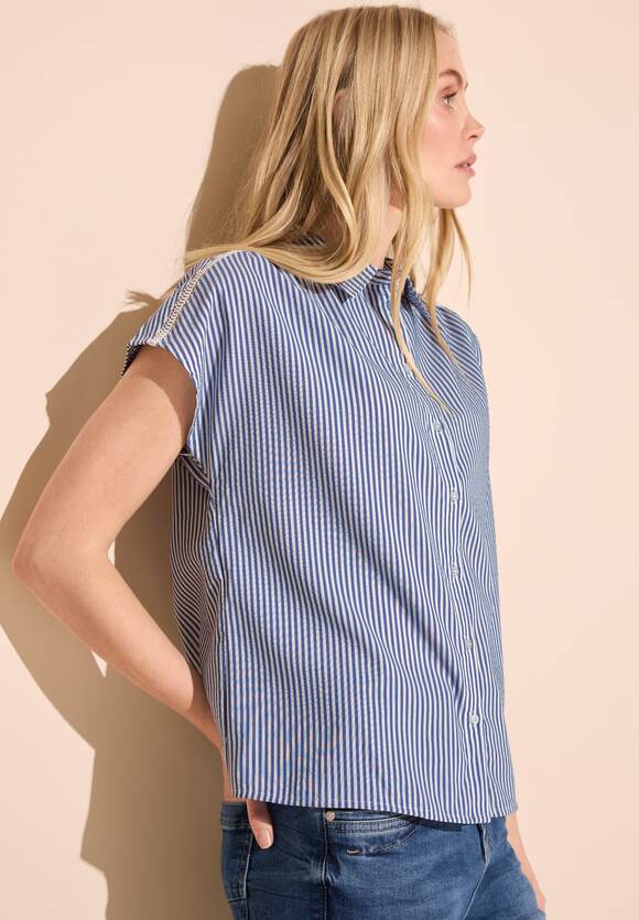 344748 ORIGINAL BLUE Street One Striped Shirt Collar Blouse With Tape