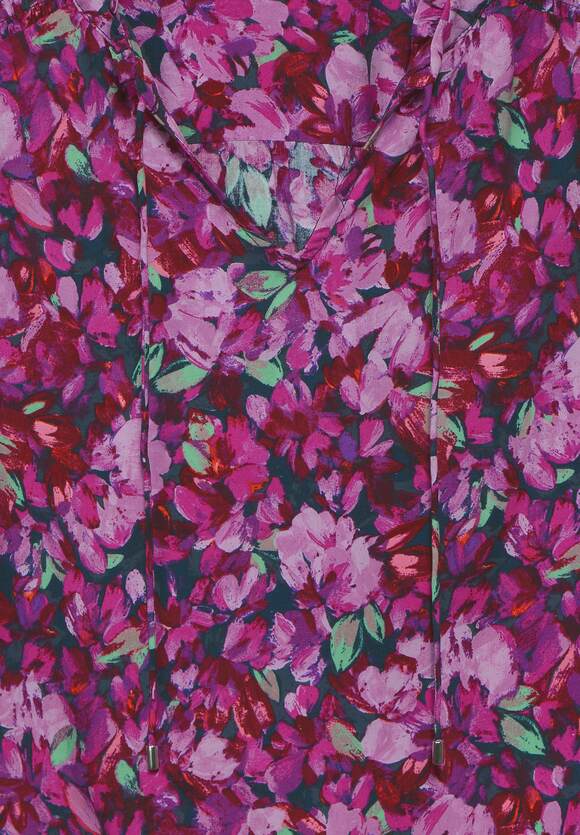 344753 Blouse tunique imprimée rose magnolia avec détail fumé