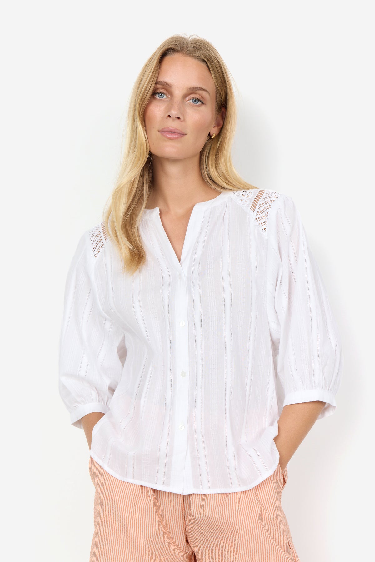 40602 WHITE Soya Concept Cotton Pintuck Shirt