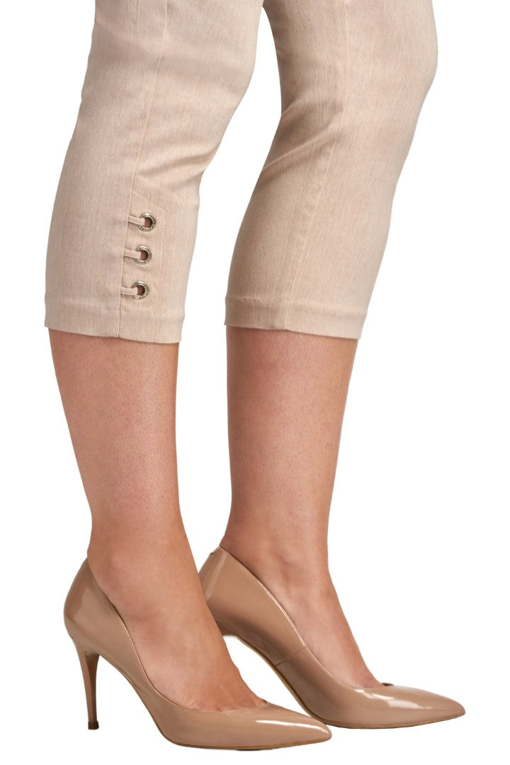 408C Marl Stone Pinns Crop Trouser With Hidden Tummy Control