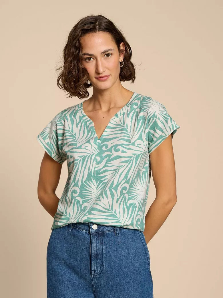 440360-A TEAL PRINT White Stuff Nelly Notch Neck Tee