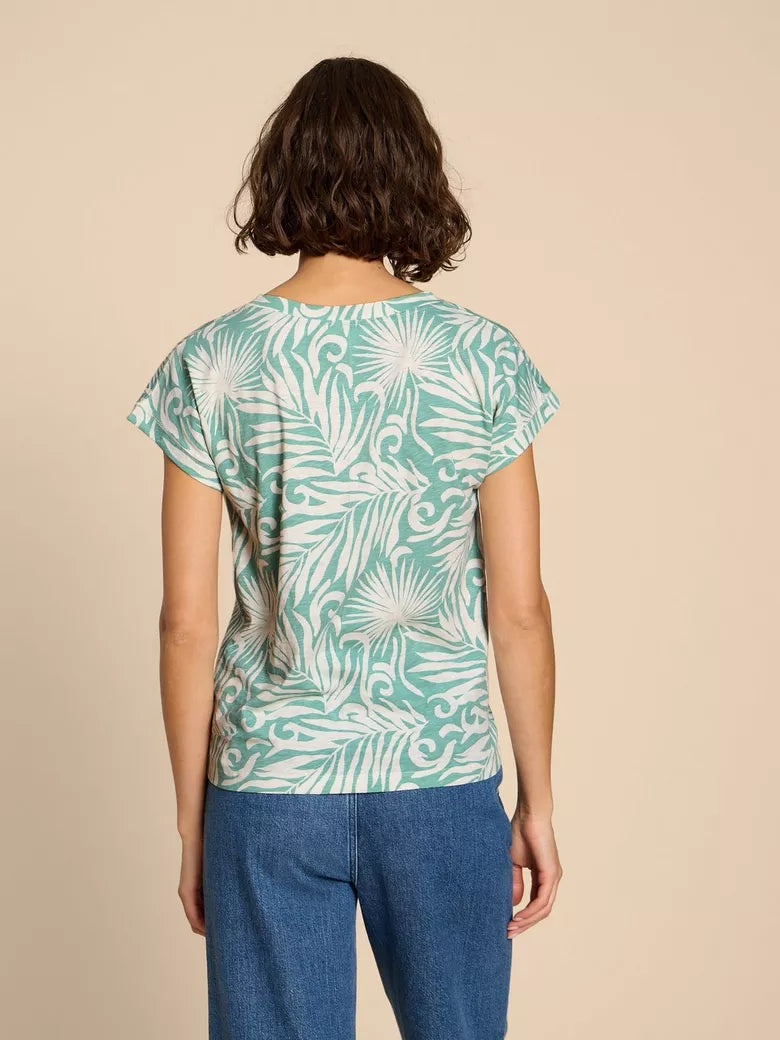440360-A TEAL PRINT White Stuff Nelly Notch Neck Tee
