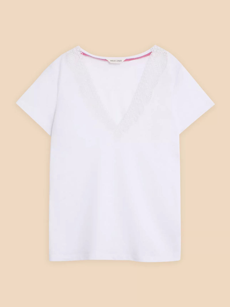 440832 BRILLIANT WHITE T-shirt en dentelle White Stuff Ellie