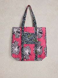 443575 Green Print Elaine Reversible Beach Bag White Stuff