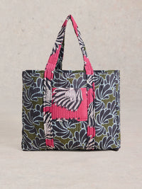 443575 Green Print Elaine Reversible Beach Bag White Stuff