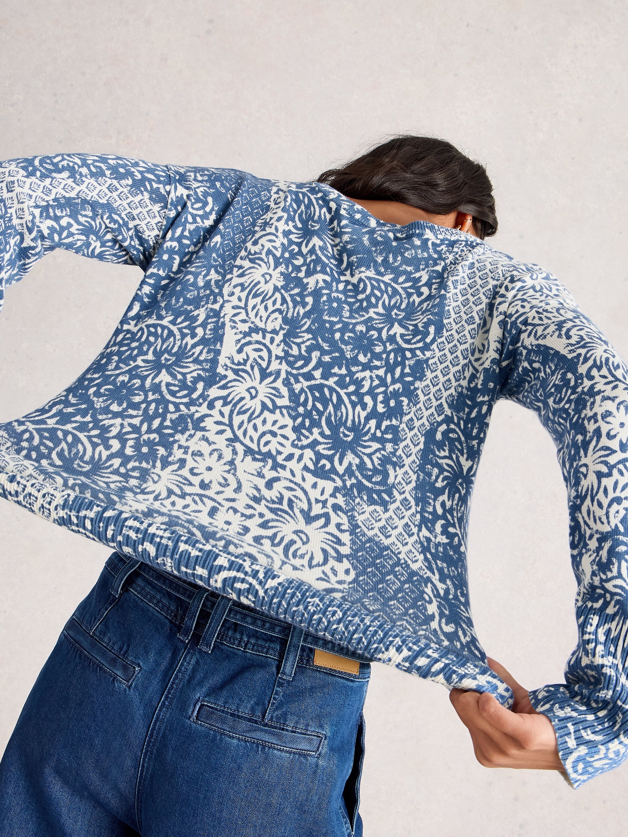 White Stuff 444047 Olive Print Jumper