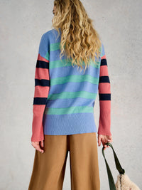 White Stuff 445392 Olive Striped Sweater
