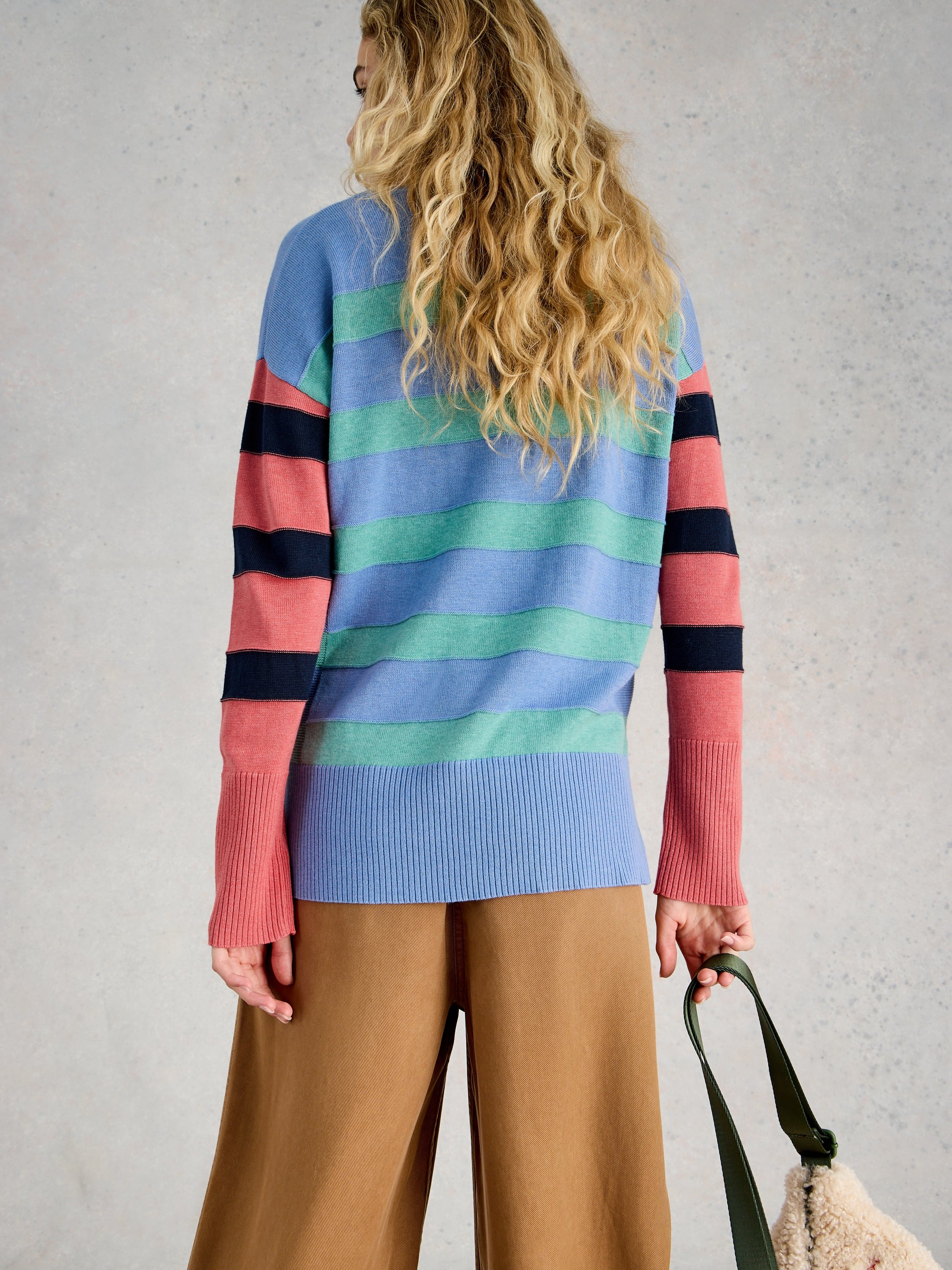 White Stuff 445392 Olive Striped Sweater