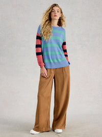 White Stuff 445392 Olive Striped Sweater
