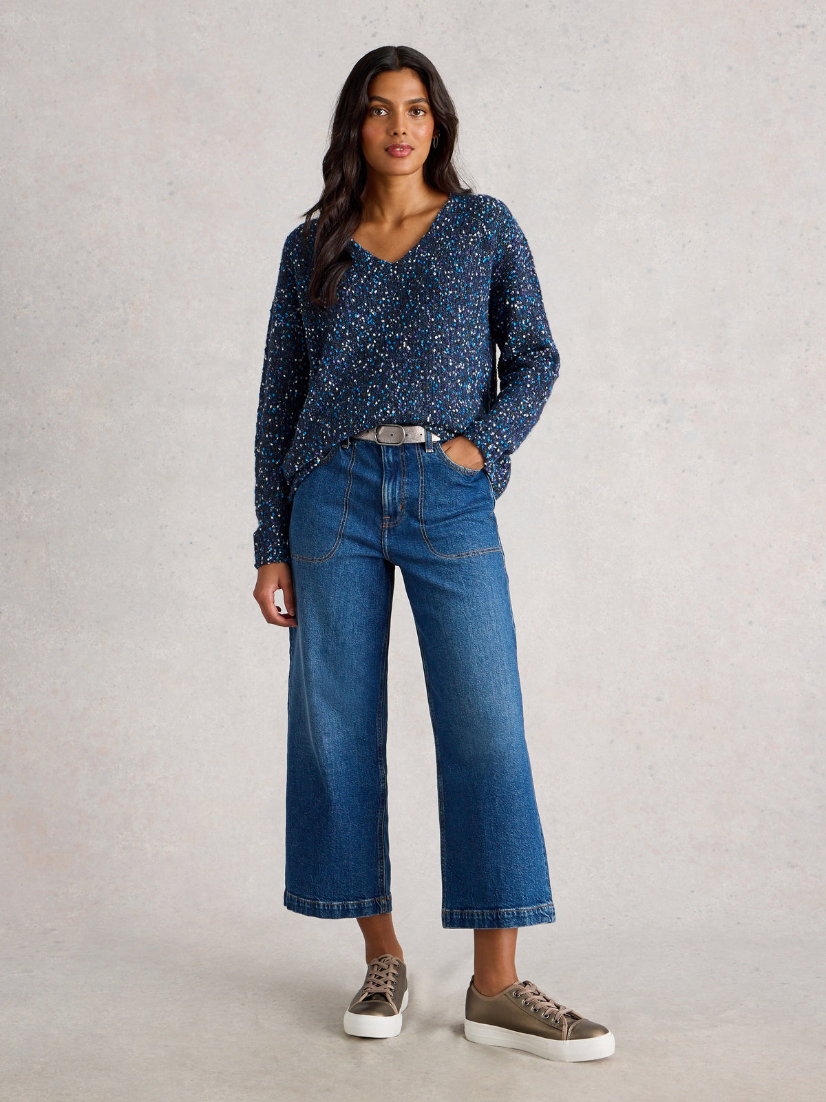 White Stuff 445661 Textured V Neck Jumper