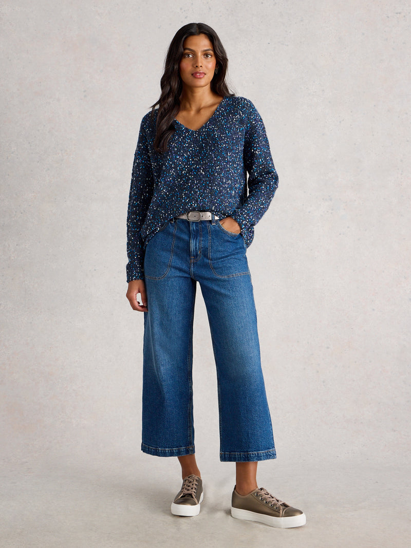 White Stuff 445661 Textured V Neck Jumper