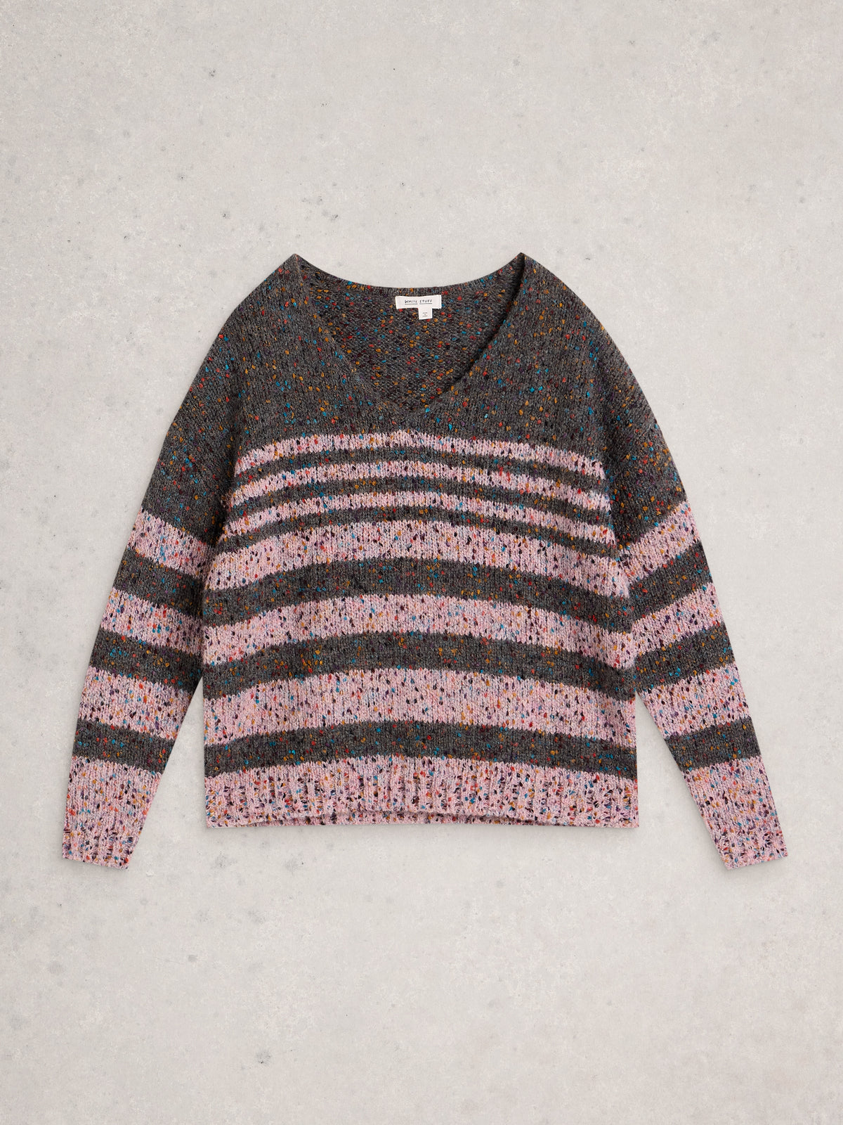 White Stuff 445662 Textured Stripe V Neck Jumper