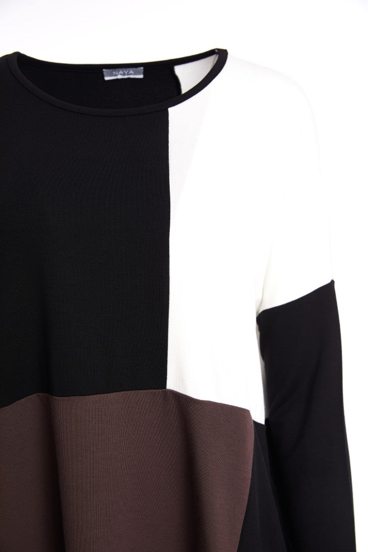 NAYA NAW25128 Color block round neck long sleeve top