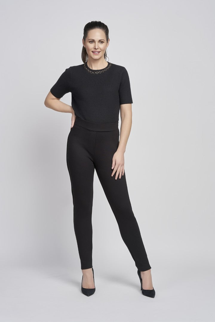 Pinns 566T Ponte Pull-Up Trouser With Crystal Piping