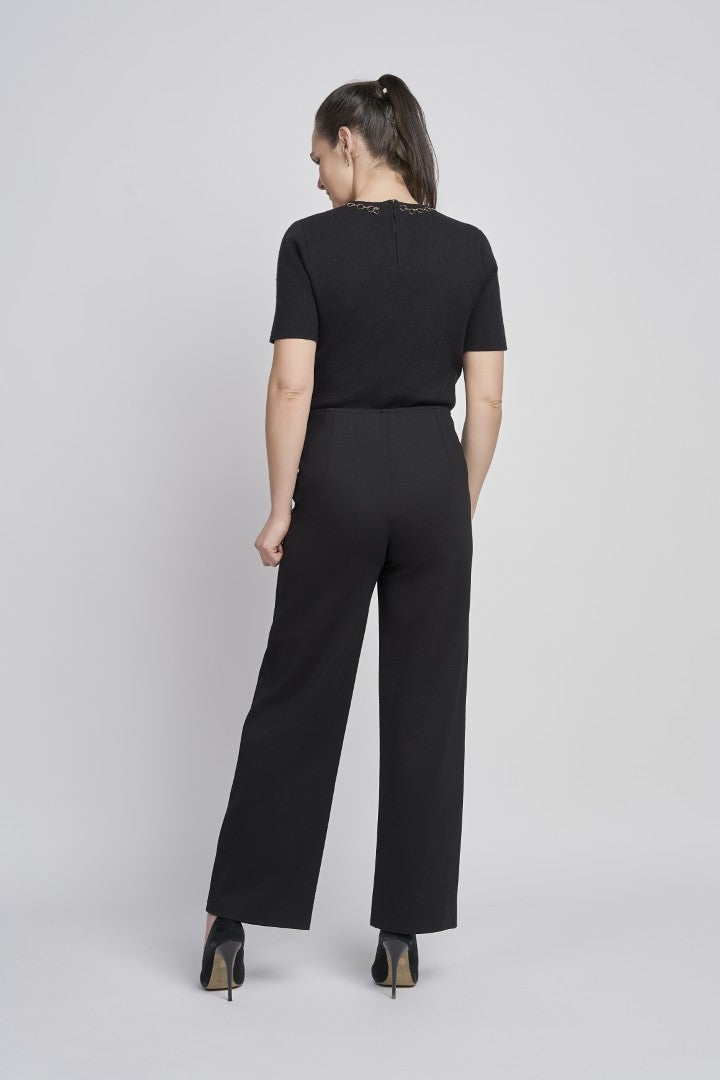 Pinns 610T Wide Leg Ponte Trouser With Button Feature