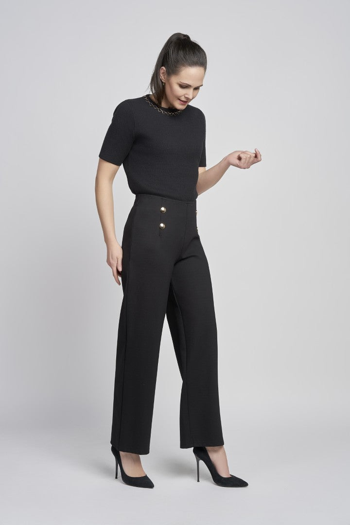 Pinns 610T Wide Leg Ponte Trouser With Button Feature