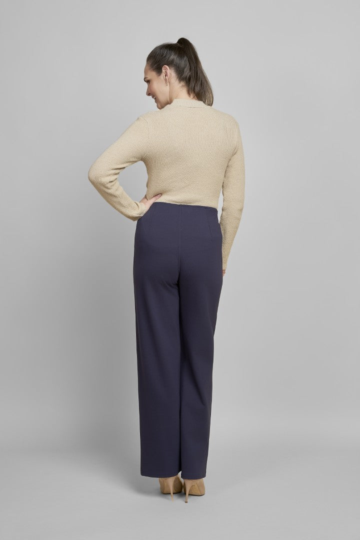 Pinns 610T Wide Leg Ponte Trouser With Button Feature