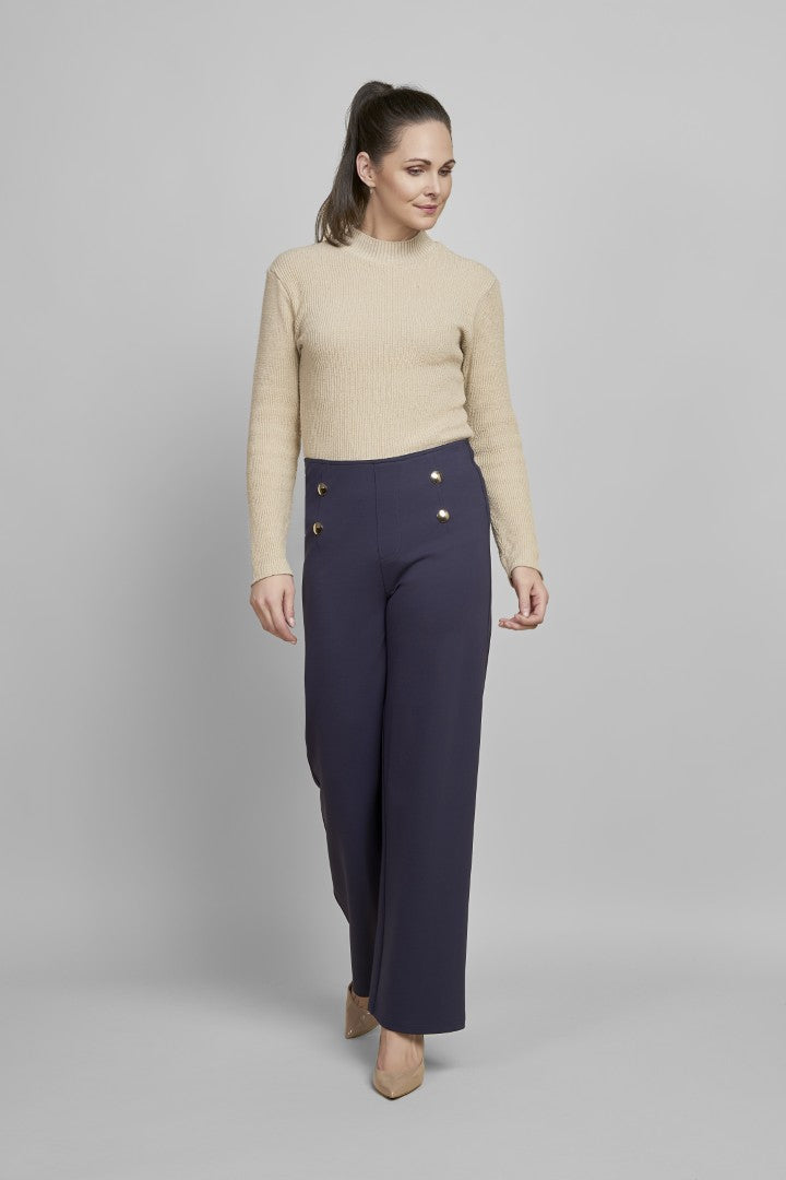 Pinns 610T Wide Leg Ponte Trouser With Button Feature