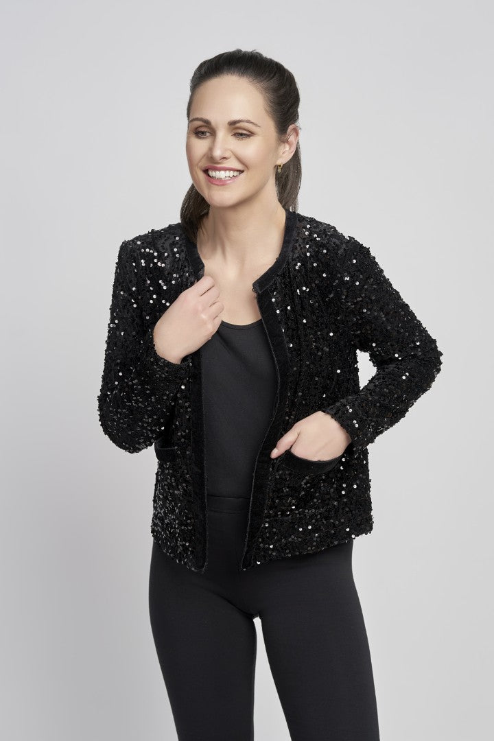 Pinns 699JK Sequin Jacket With Velvet Trim Detail