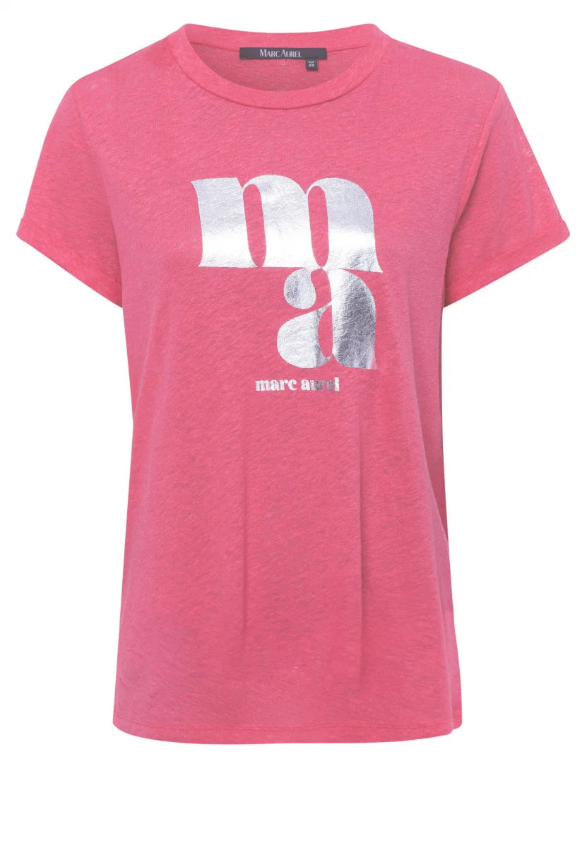 Marc Aurel 7679-7000-73865 Linen T -shirt with metallic logo print