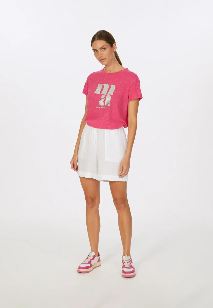 Marc Aurel 7679-7000-73865 Linen T -shirt with metallic logo print