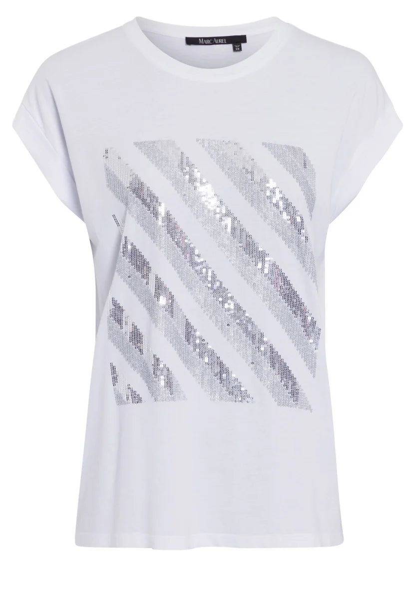 Marc Aurel 7684-7000-73859 T-Shirt with metallic sequin embroidery