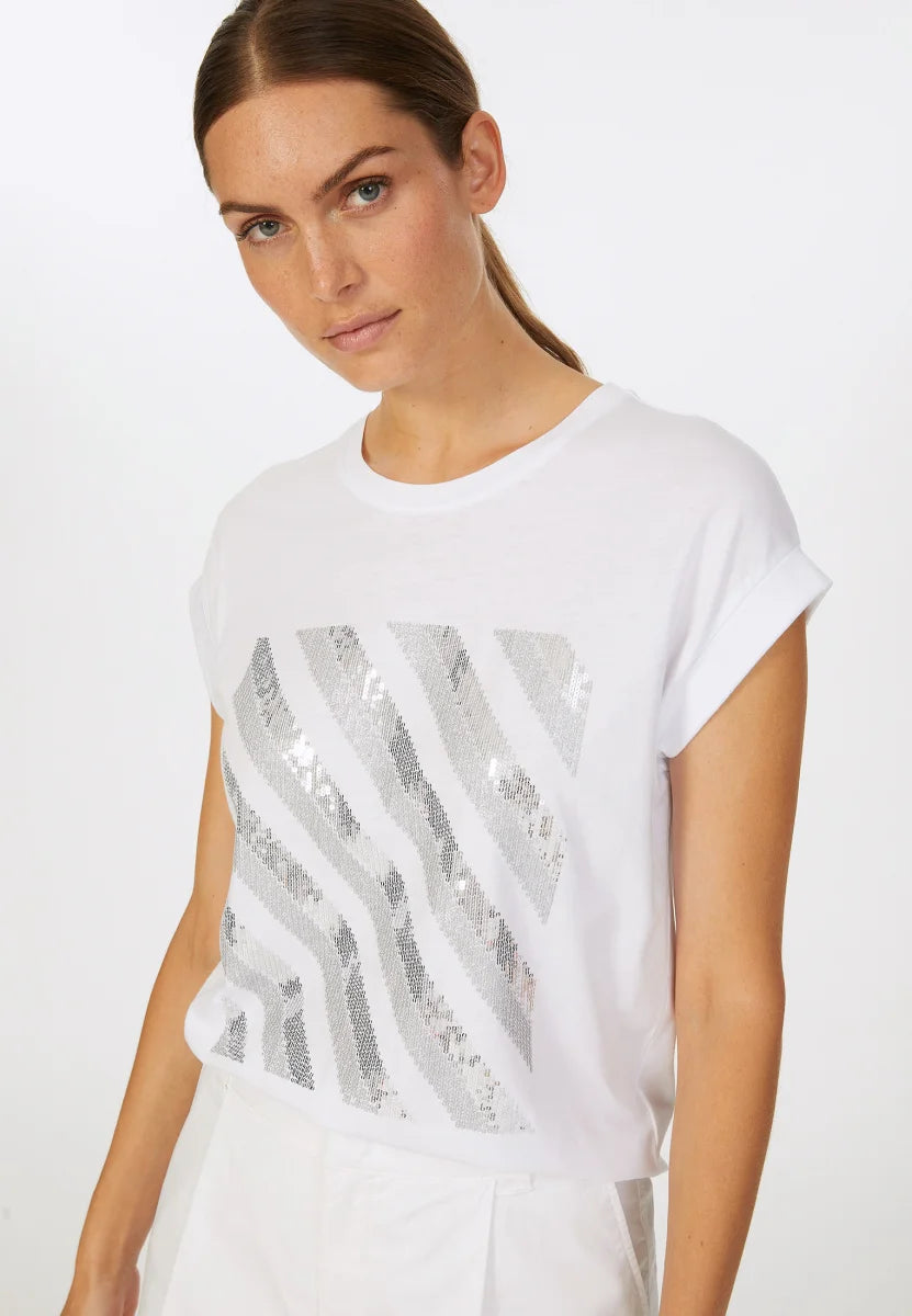 Marc Aurel 7684-7000-73859 T-Shirt with metallic sequin embroidery