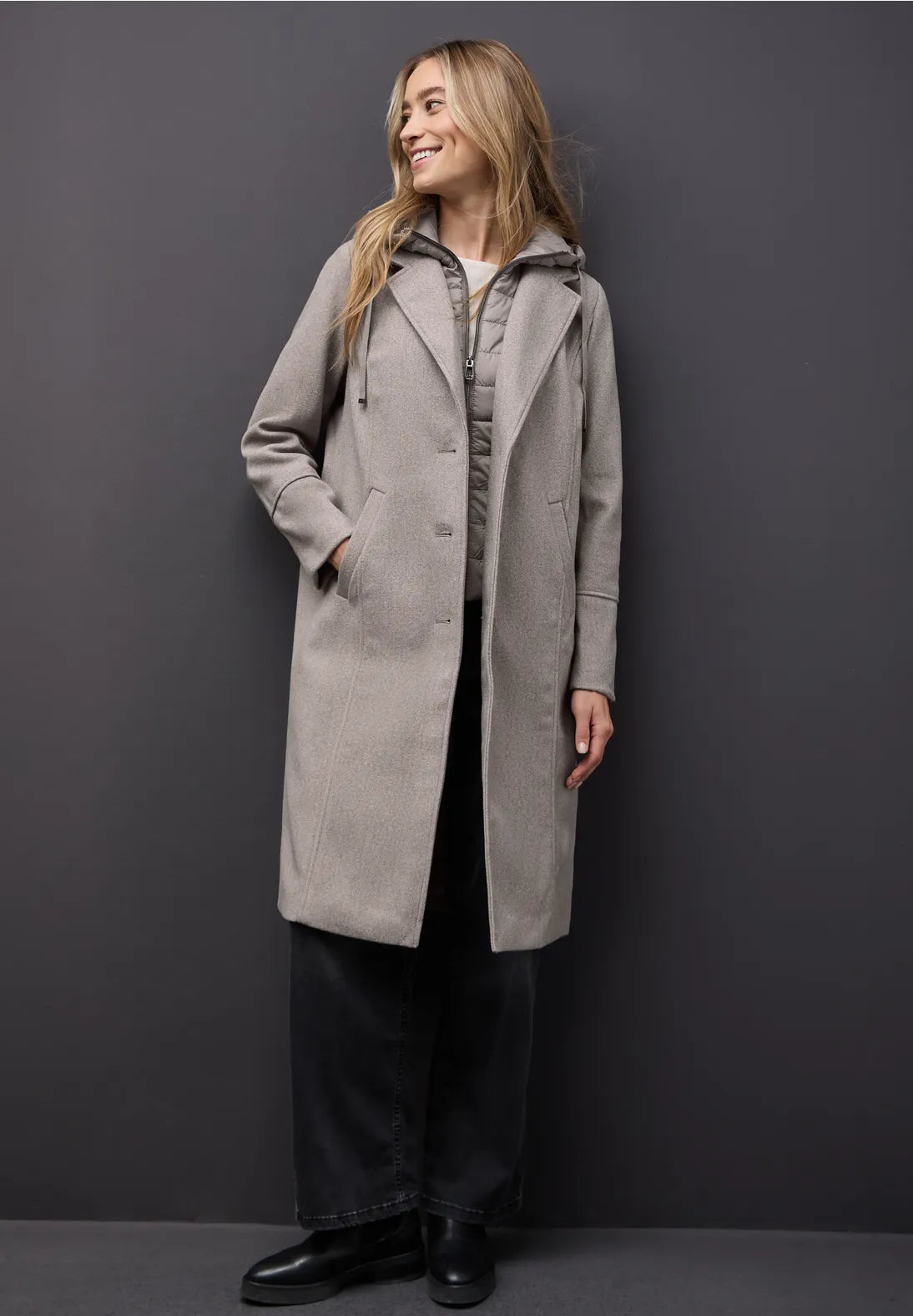 Street One 202124 Long Revers Coat w. Removable