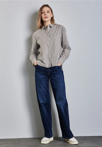 345326 Striped Cotton Shirt Collar Blouse Street One