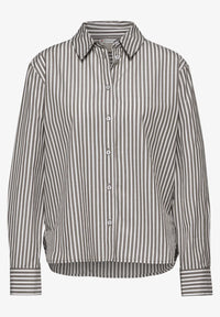 345326 Striped Cotton Shirt Collar Blouse Street One
