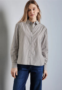 345326 Striped Cotton Shirt Collar Blouse Street One