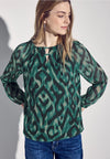 Street One hunter green 345532 Chiffon roundneckblouse w slit