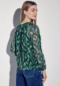 Street One hunter green 345532 Chiffon roundneckblouse w slit