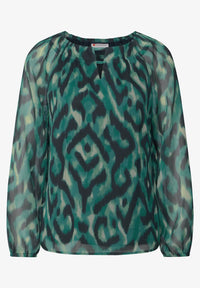 Street One hunter green 345532 Chiffon roundneckblouse w slit