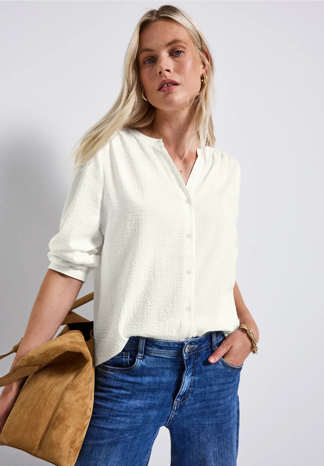 Street One 345973 Seersucker Buttoned Splitneck