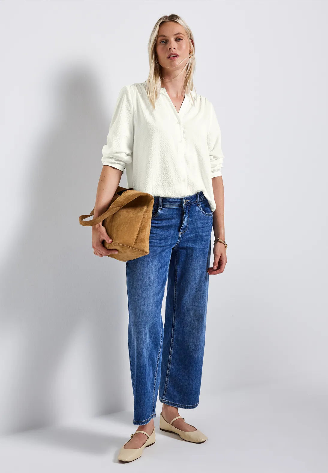 Street One 345973 Seersucker Buttoned Splitneck