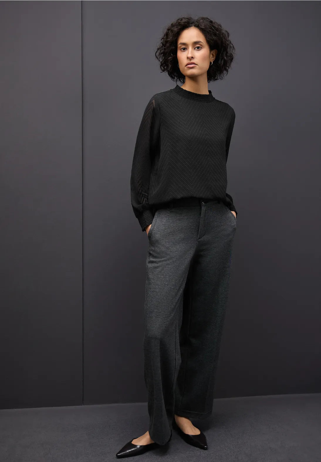 Street One 346169 Dobby Chiffon Blouse W Smok Detail