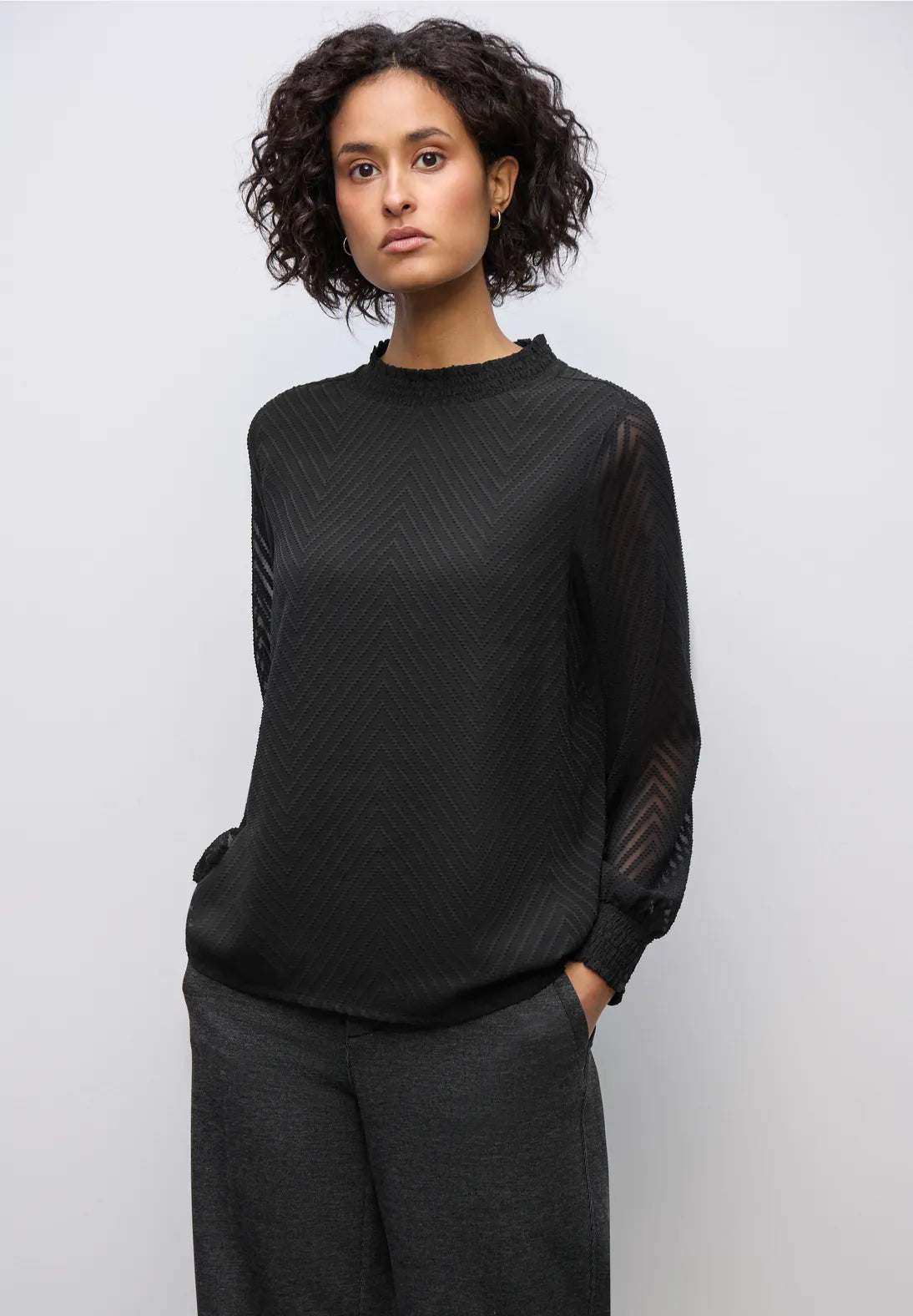 Street One 346169 Dobby Chiffon Blouse W Smok Detail