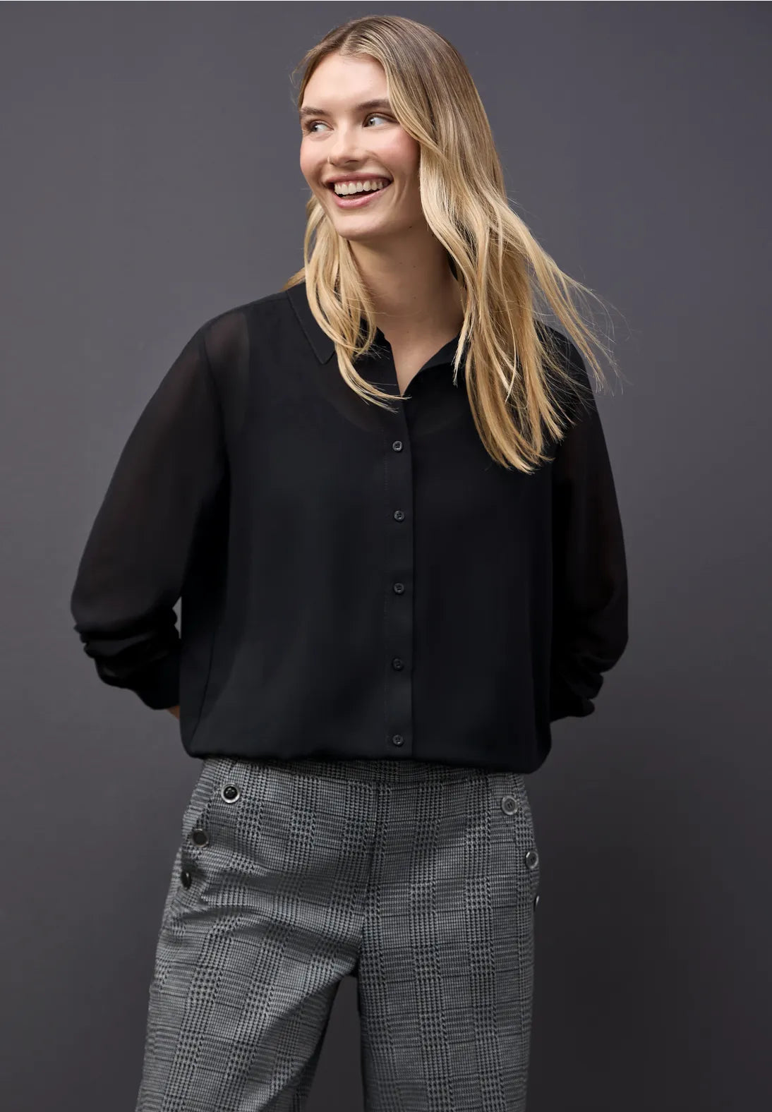 Street One 346171 Chiffon Buttoned Shirtcollar Top