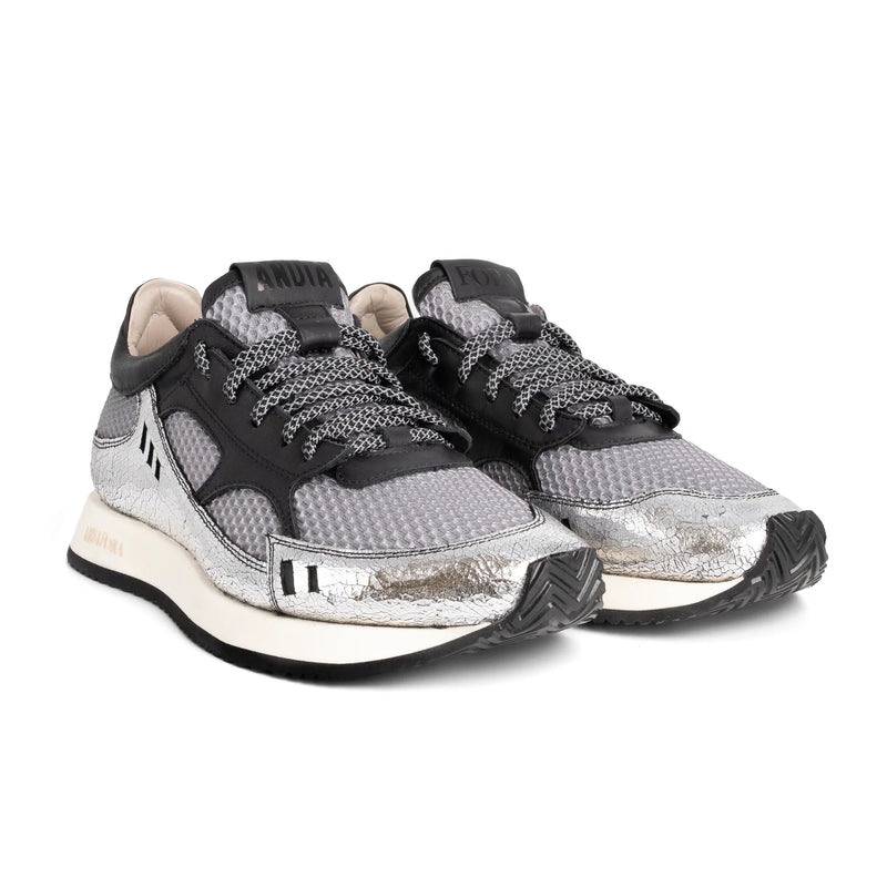 Andiafora Hoty Cracked Silver Ladies leather Shoes With Rubber Soles