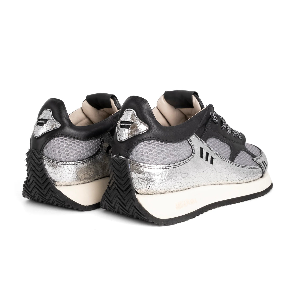 Andiafora Hoty Cracked Silver Ladies leather Shoes With Rubber Soles