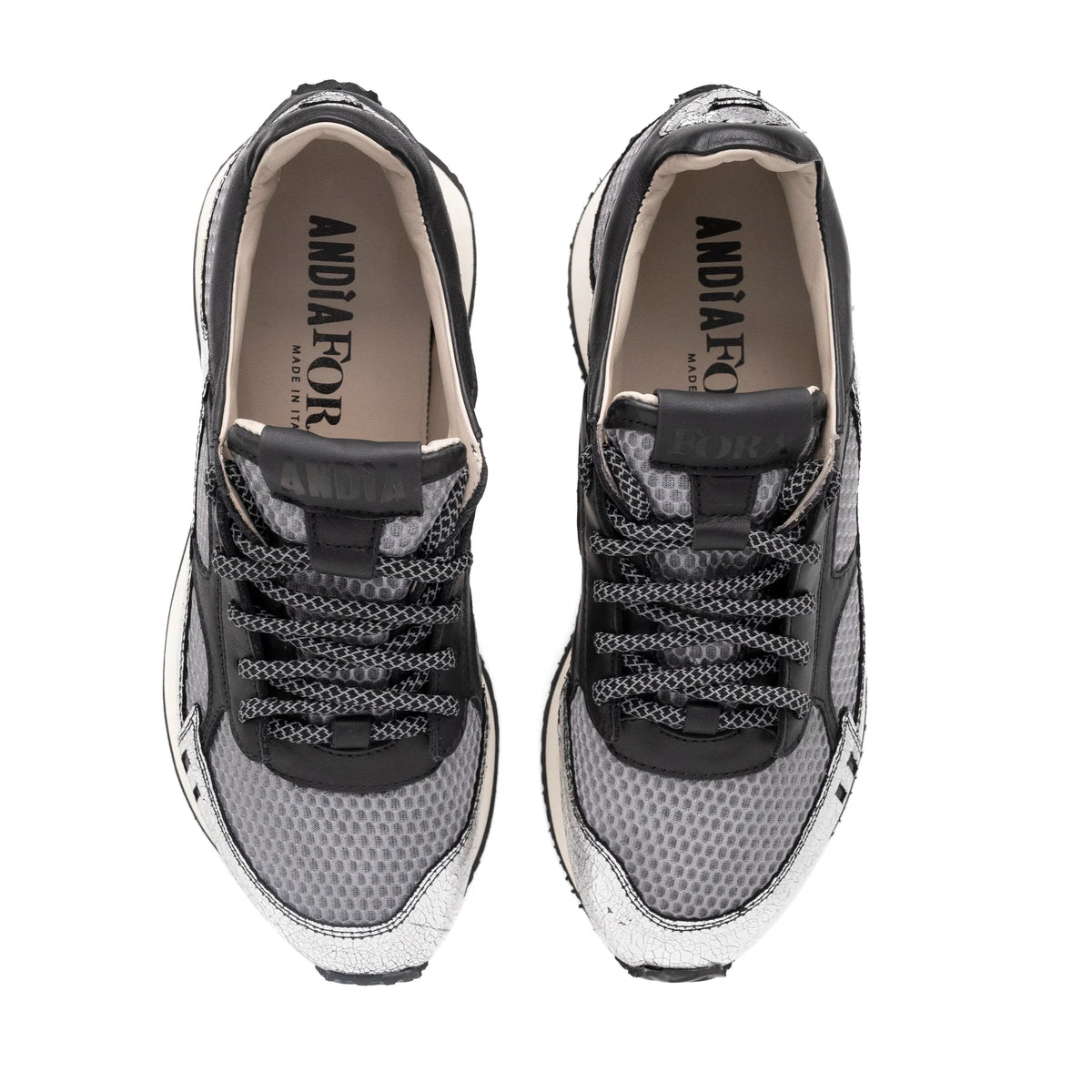 Andiafora Hoty Cracked Silver Ladies leather Shoes With Rubber Soles