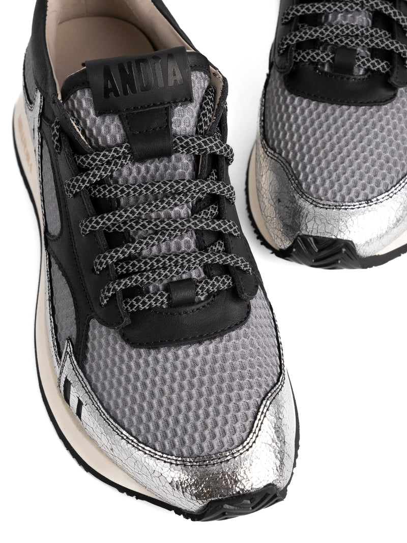 Andiafora Hoty Cracked Silver Ladies leather Shoes With Rubber Soles