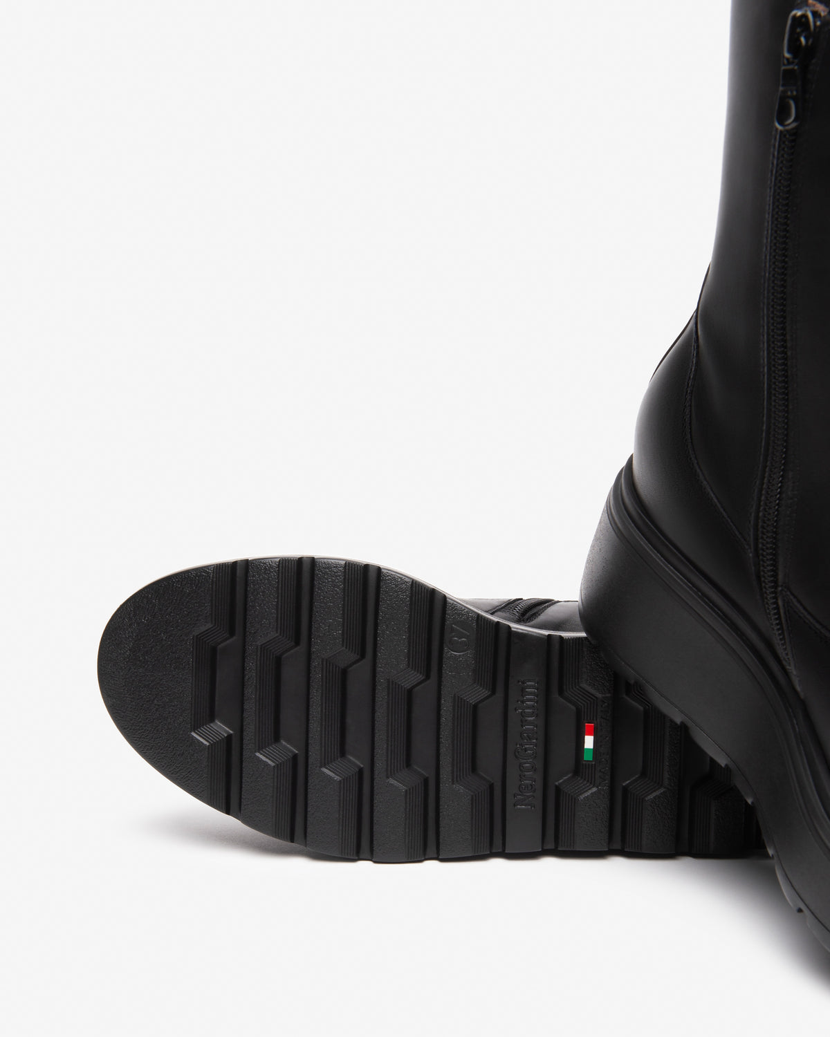 NeroGiardini I514901D Leather and Fabric Platform Ankle Boots