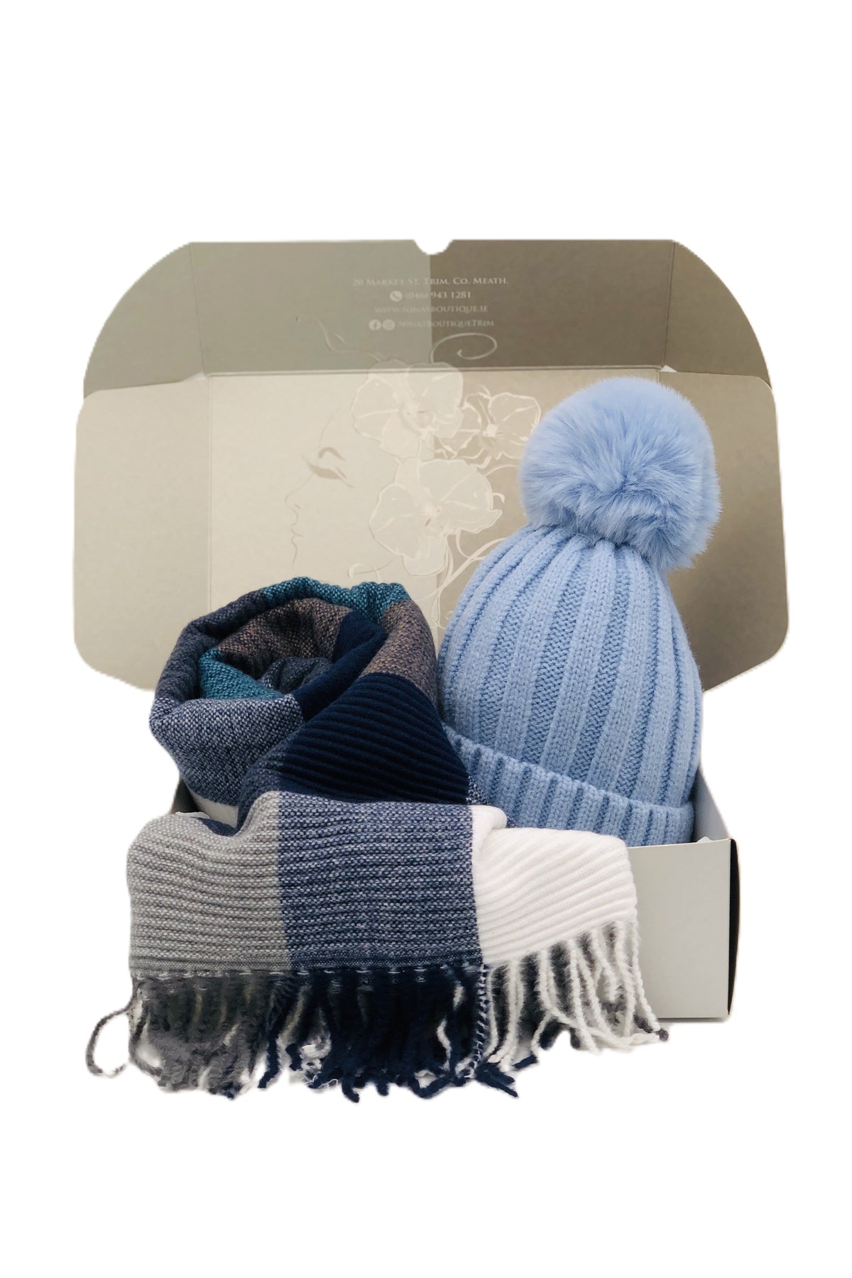 BEST OF IRISH GS25106 Crinkle Check Scarf & Pom Pom Hat Giftset